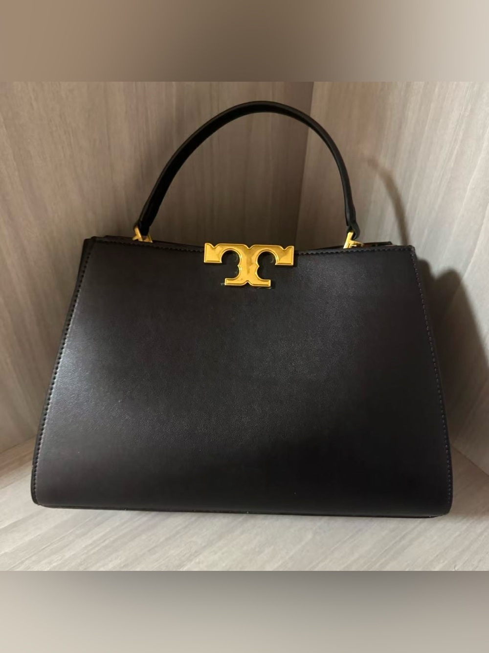 Tory Burch Black Satchel with Gold Logo Accent